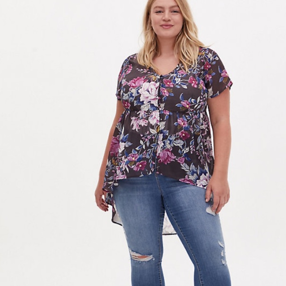 Torrid Grey Floral Chiffon Hi-lo Tunic